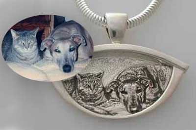 Custom Designed Jewelry Carved Cat and Dog Pendant