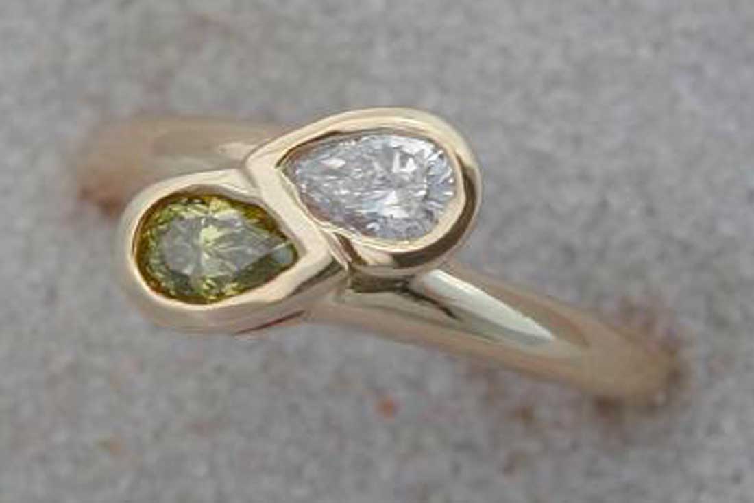 Diamond and Green Diamond Engagement Ring