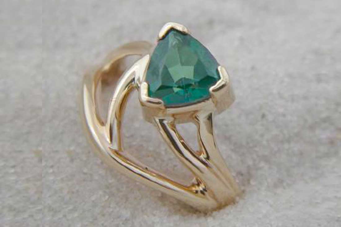 Green Topaz and 14kt Yellow Gold Engagement Ring