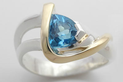 Custom Designed Jewelry 14k Yellow and White Gold Blue Topaz Ring