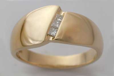 Custom Designed Jewelry 14k Yellow Gold Channel Set Diamond Gents Band