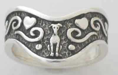 Sitting Hound Curved Hearts Greyhound Ring