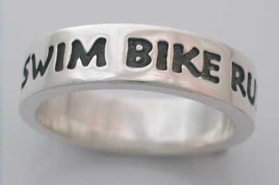 Custom Designed Jewelry Sterling Silver Carved Triathlon Ring