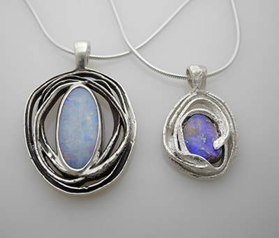Custom Designed Jewelry Sterling Silver and Opal Pendants